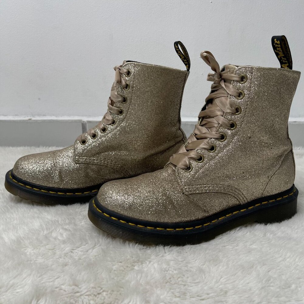 Dr. Martens #1460 Women's Gold Pascal Glitter Lace Up Round Toe Ankle Boots 7